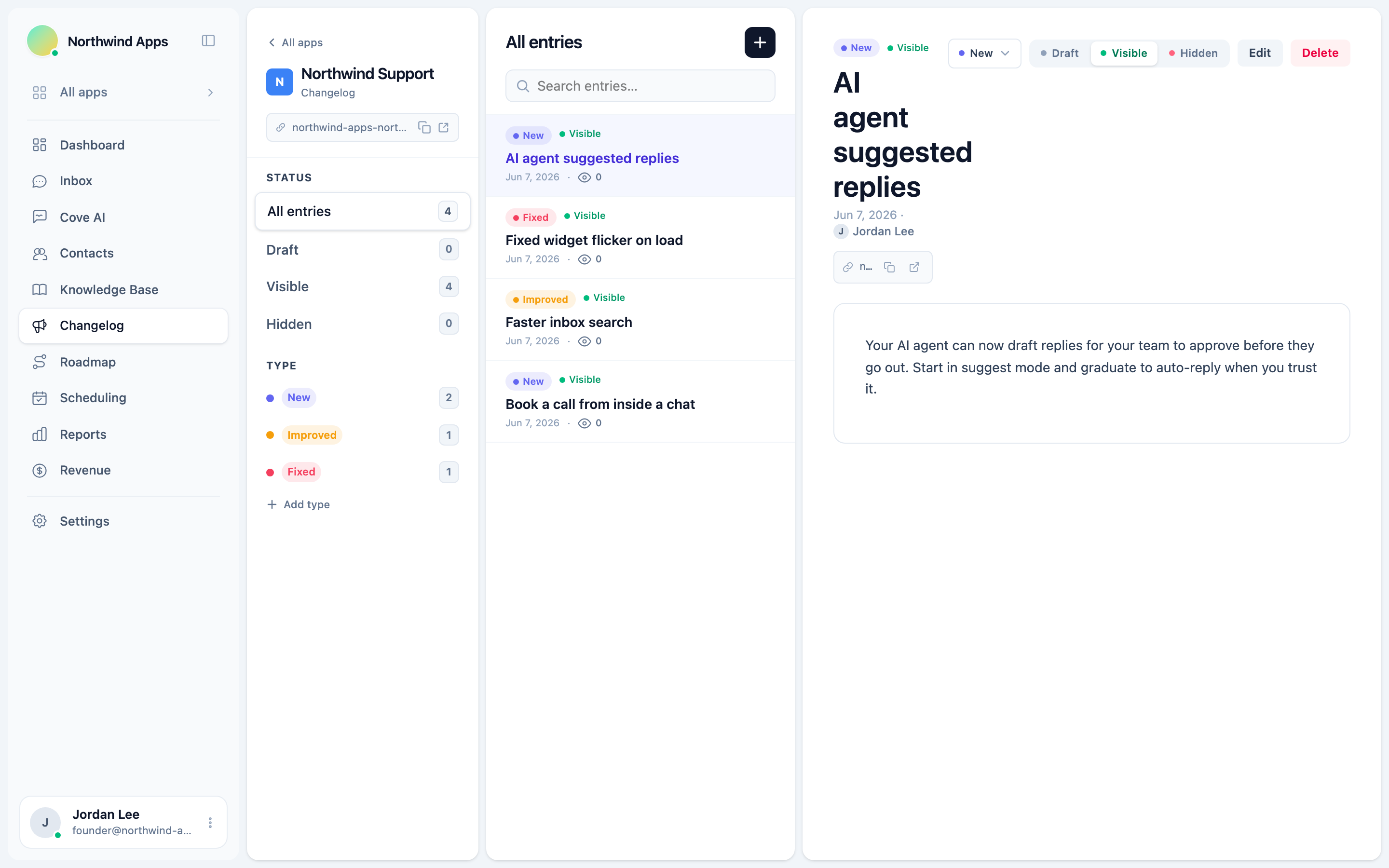 Changelog admin list