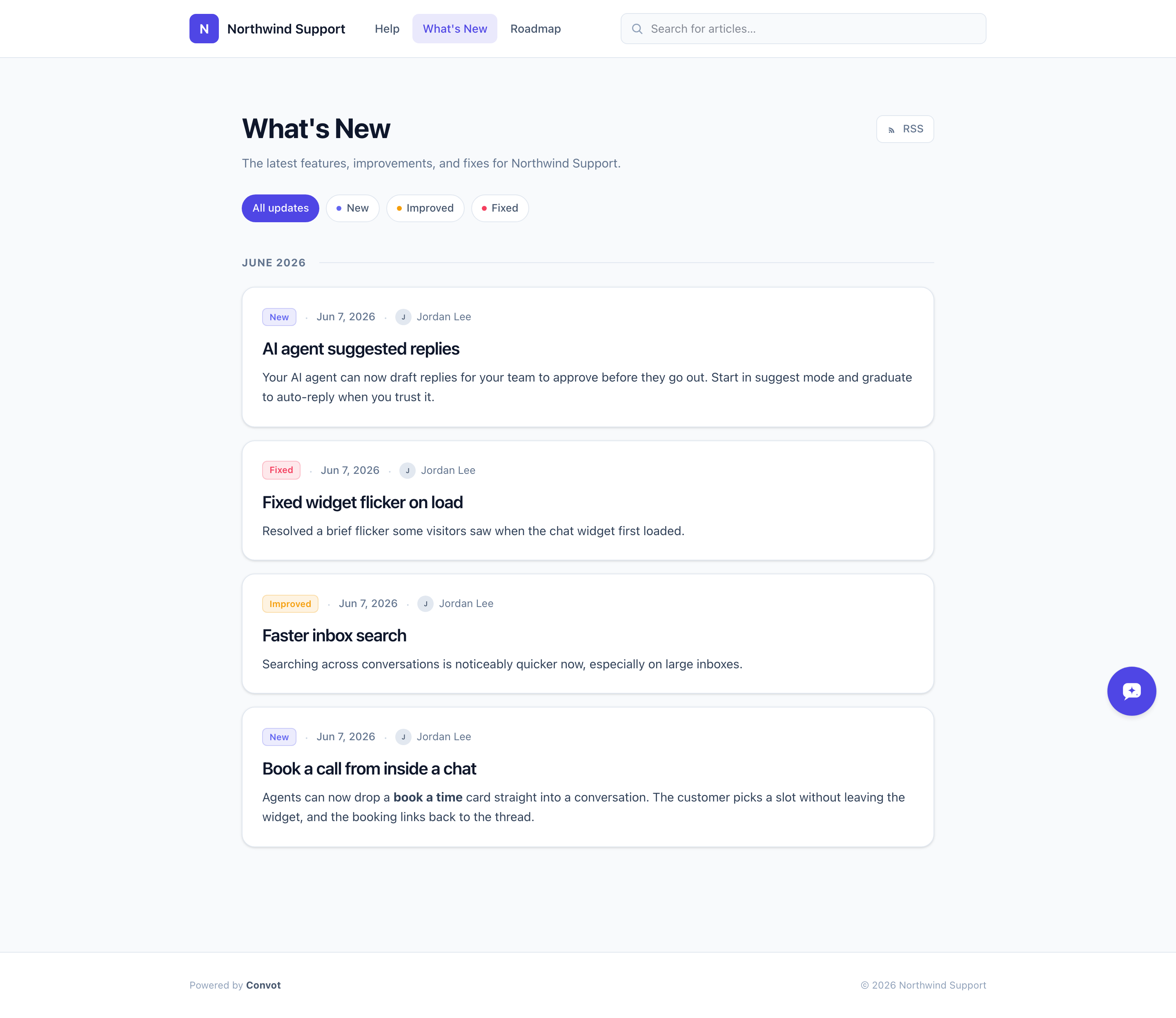 Public changelog page