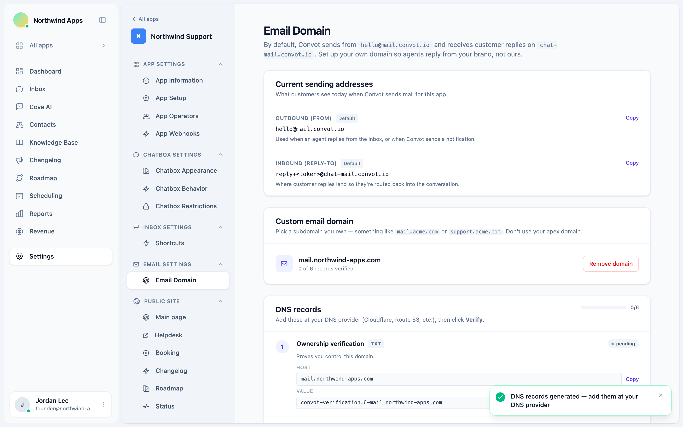 Email domain DNS records table