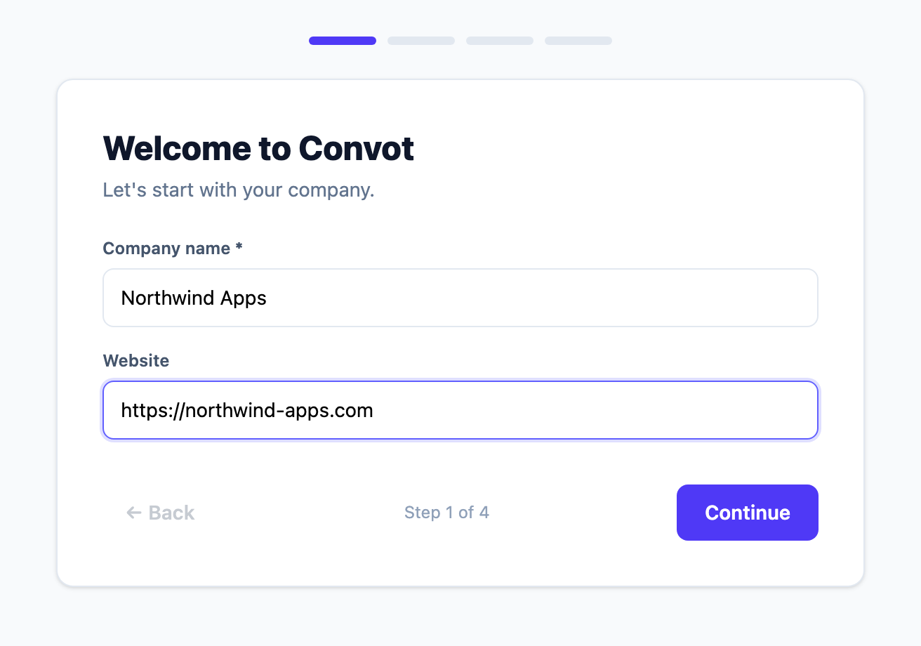The Convot onboarding wizard