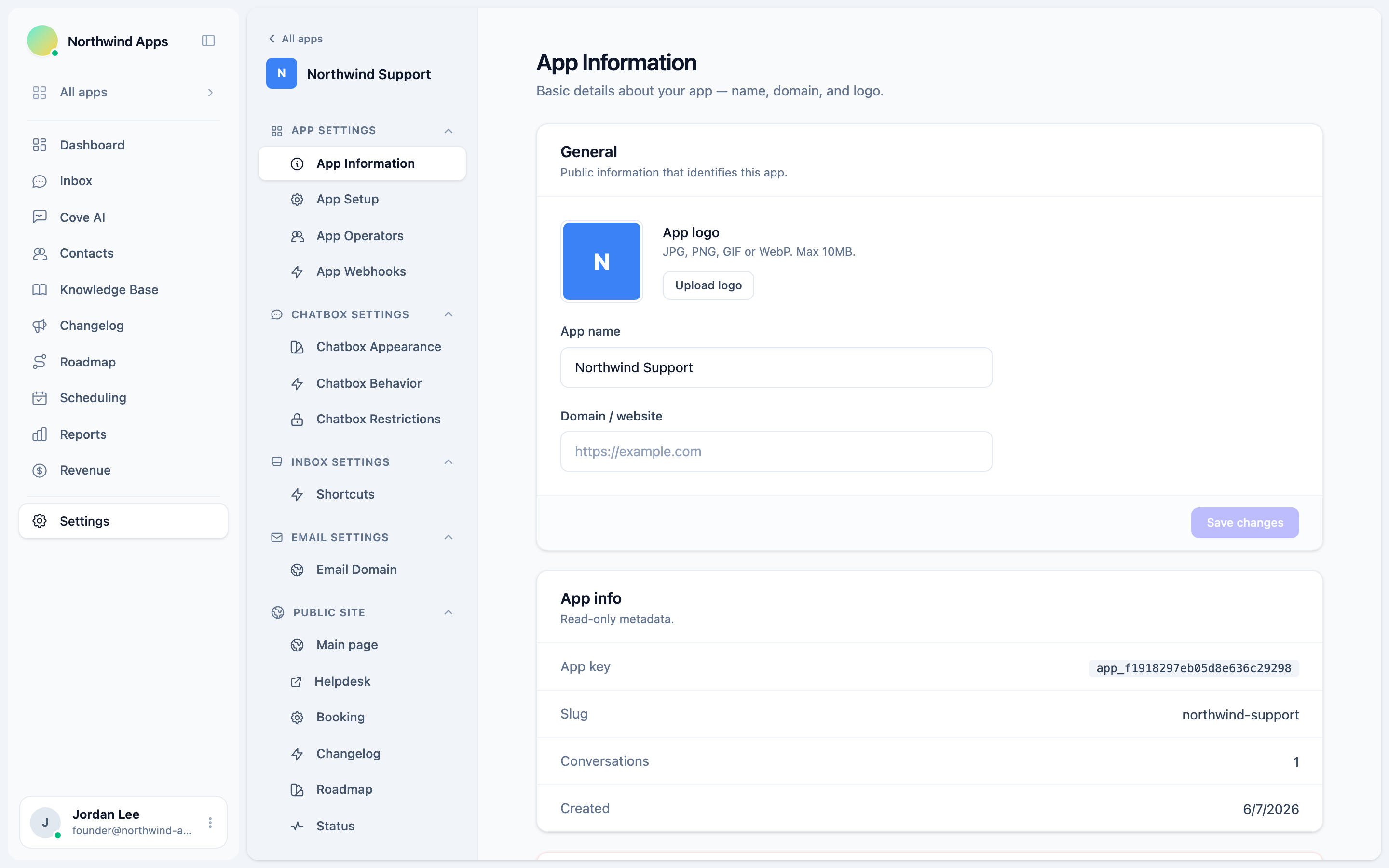 App Information settings page