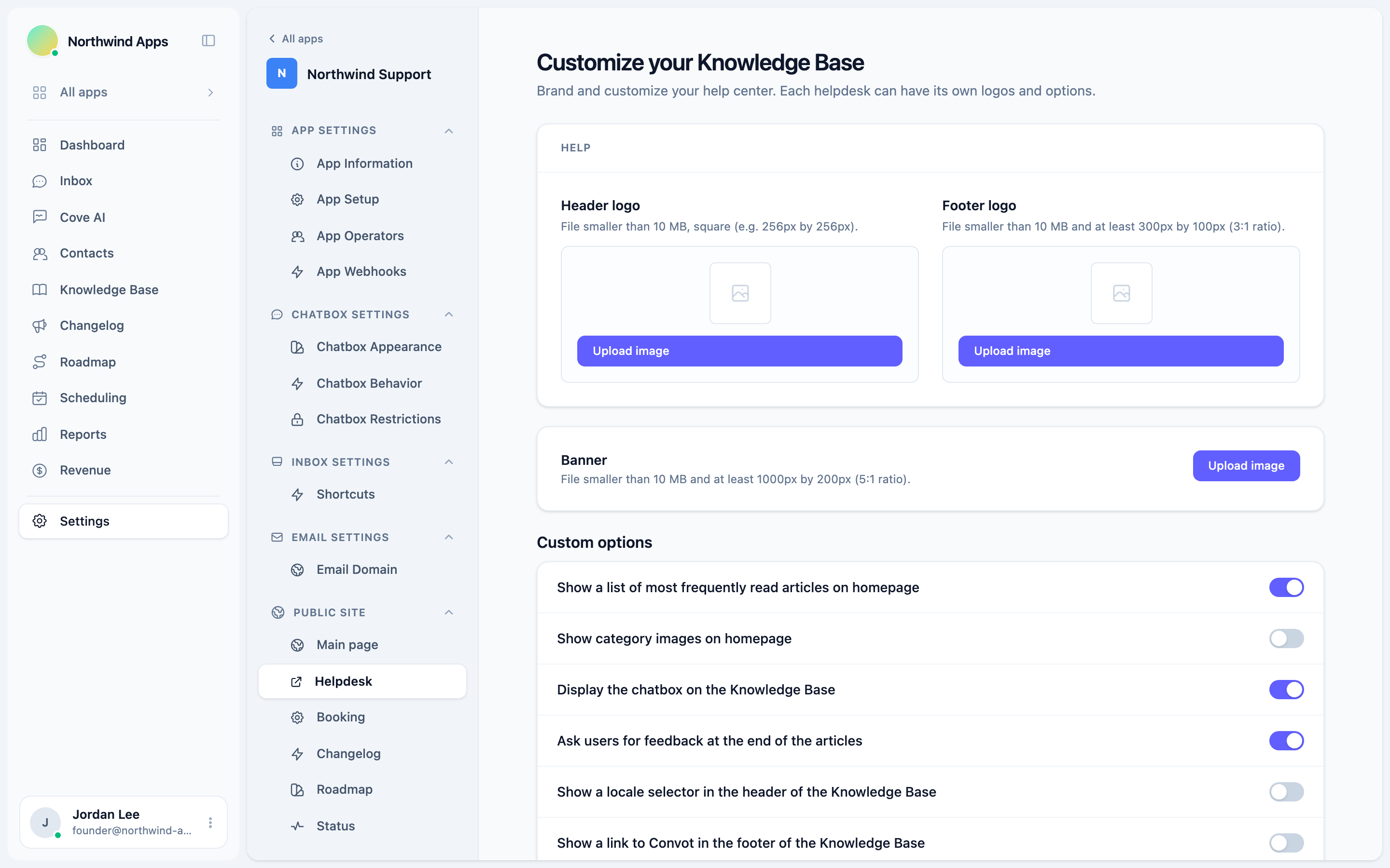 A screenshot of the settings page
