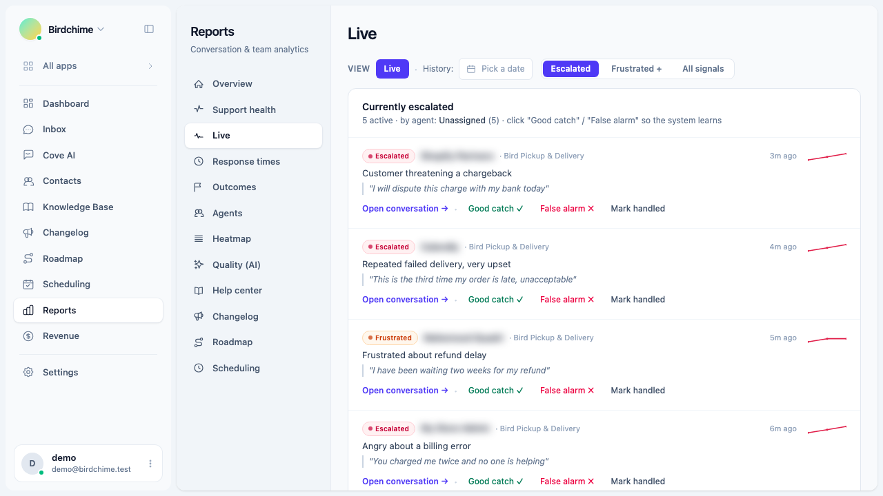 Live escalations tab