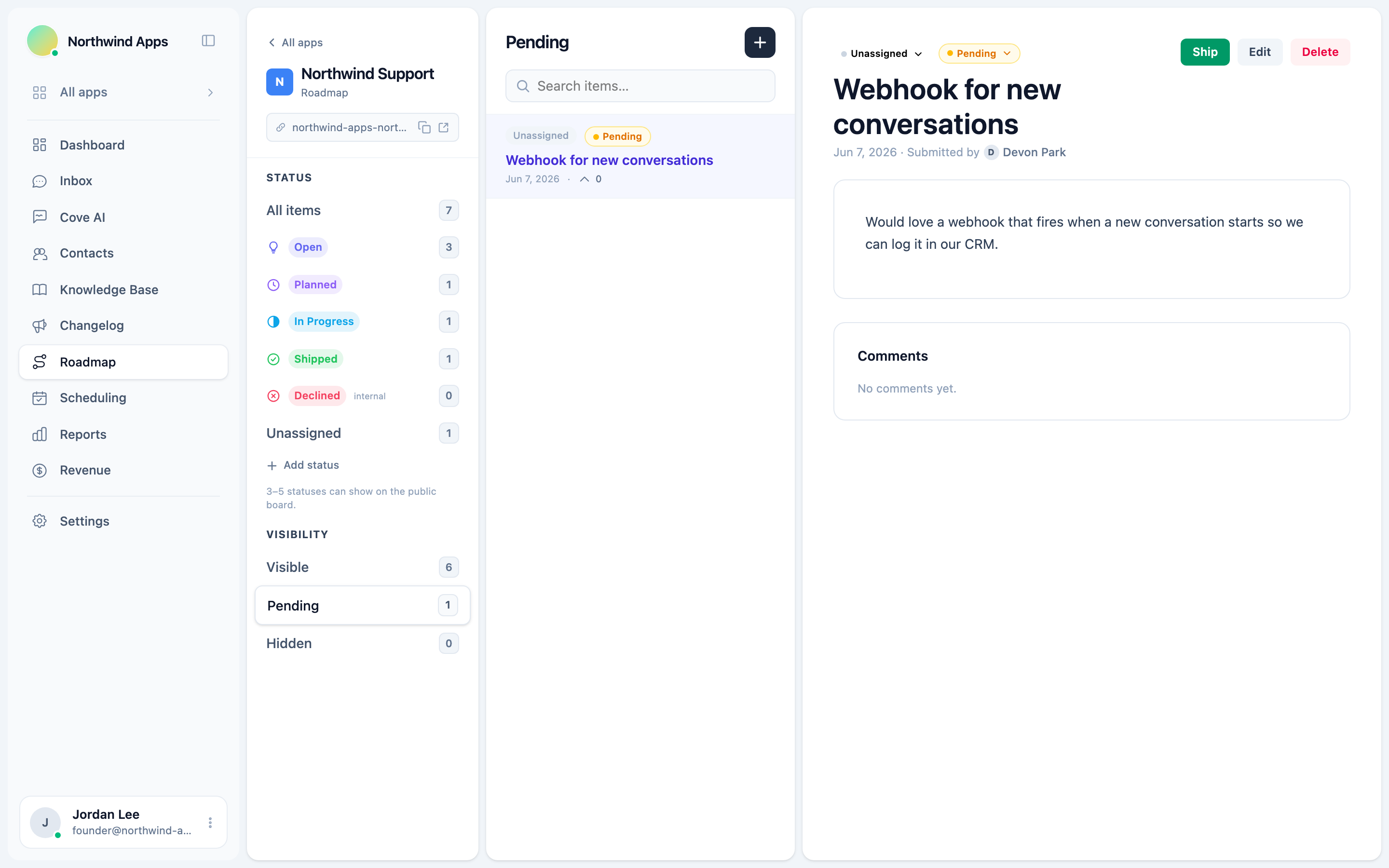 Roadmap pending submissions list