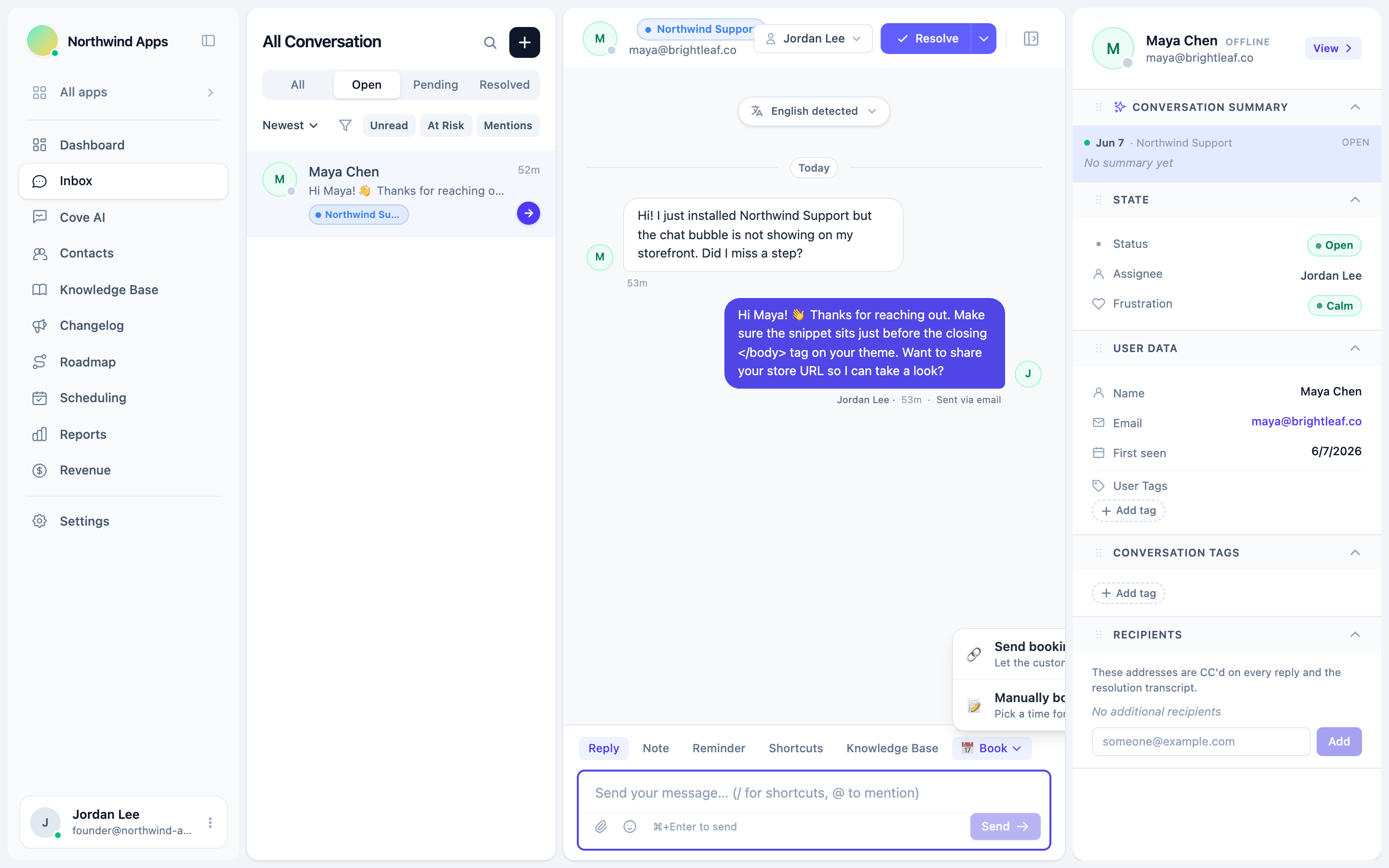 Booking card option in message composer