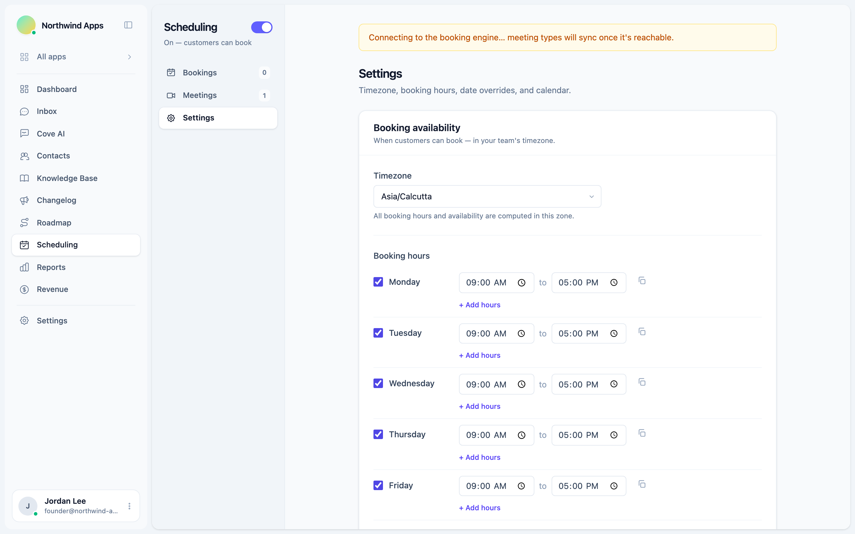 Booking hours settings