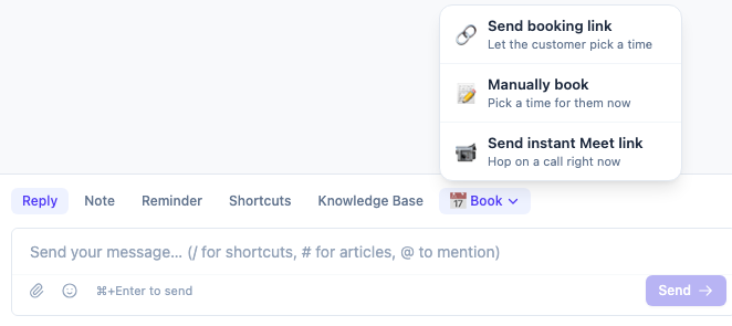 Send instant Meet link option in the composer