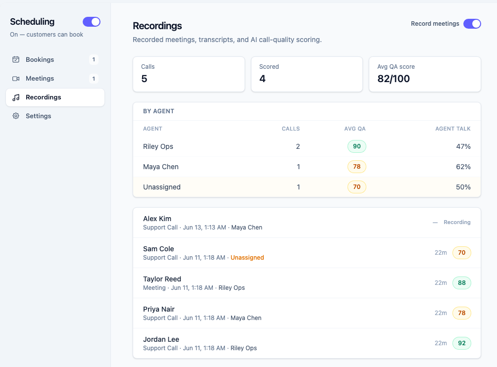 The Recordings tab