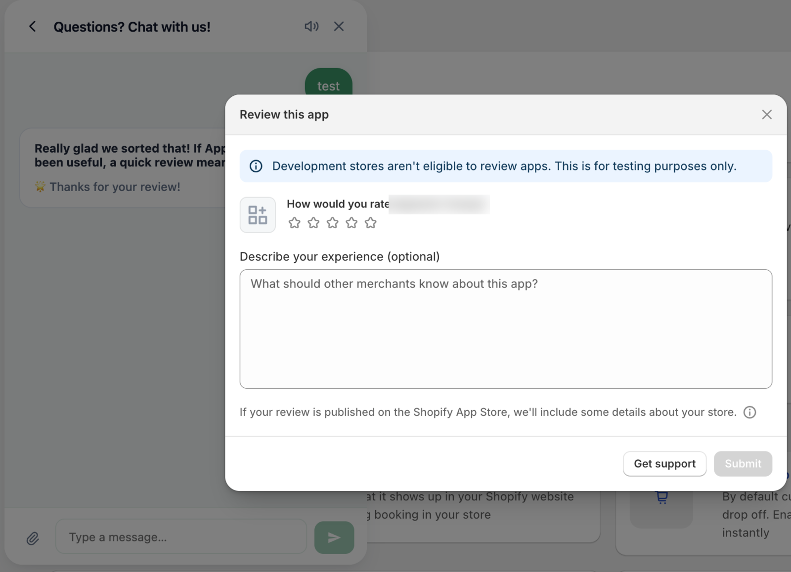 The App Store review form the merchant fills in
