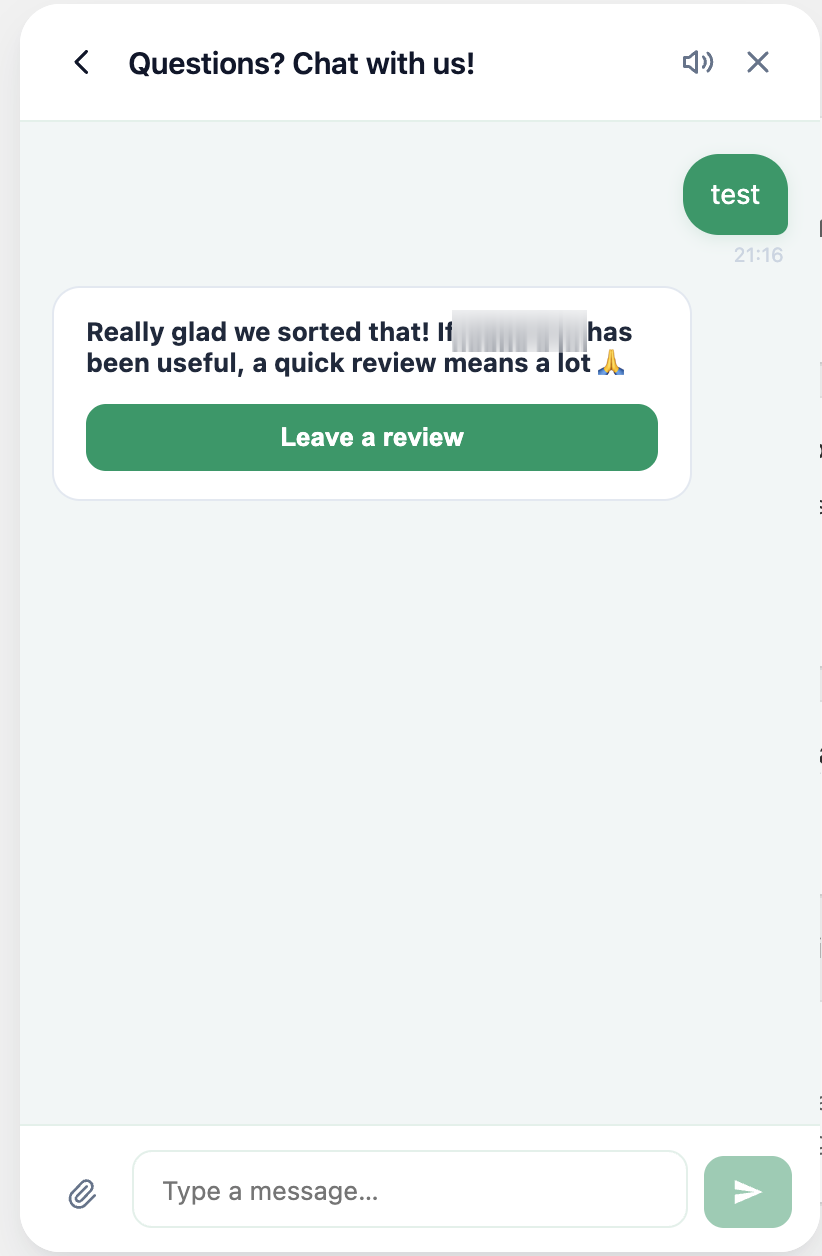 Review request card in the widget