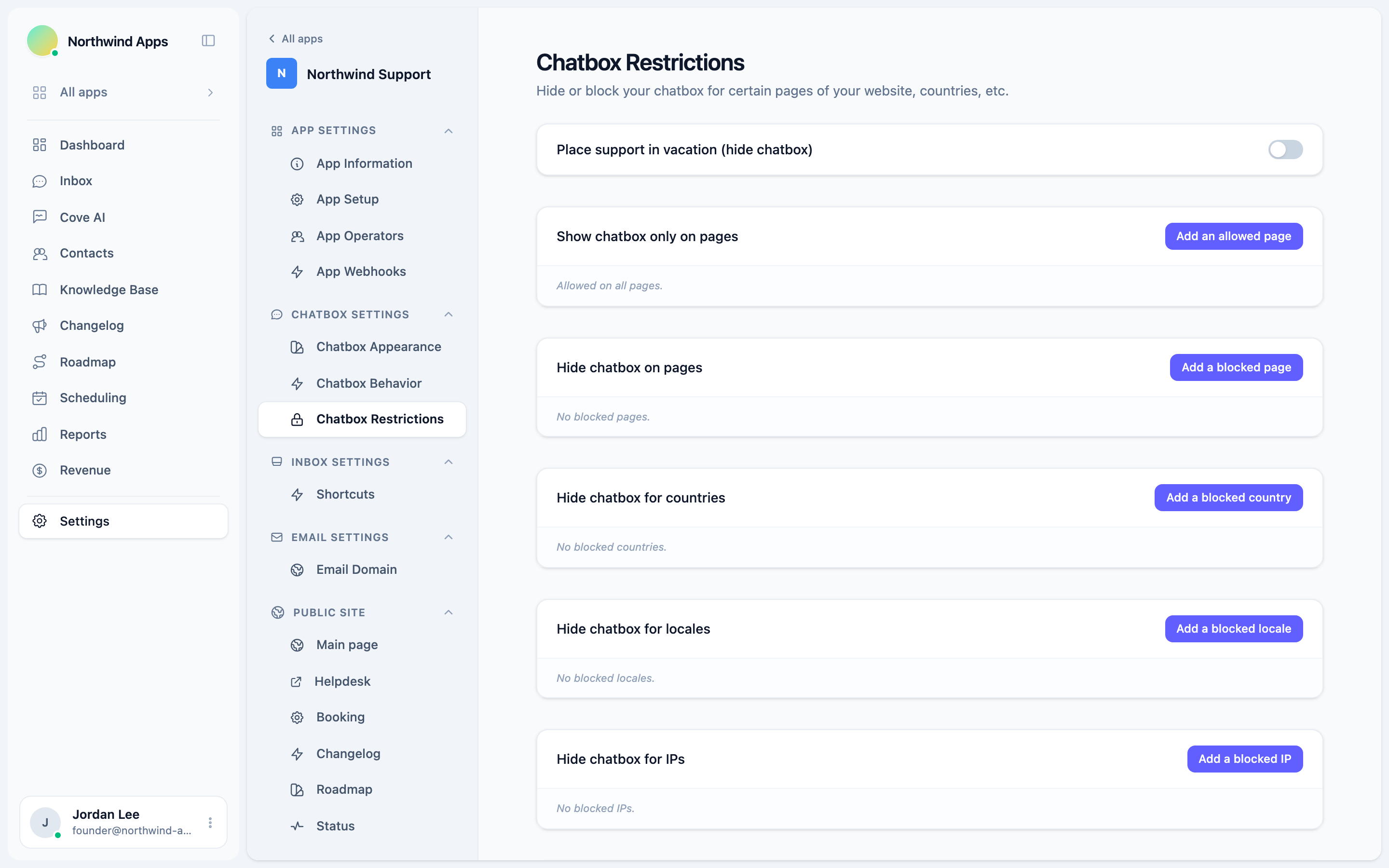 Chatbox Restrictions settings page