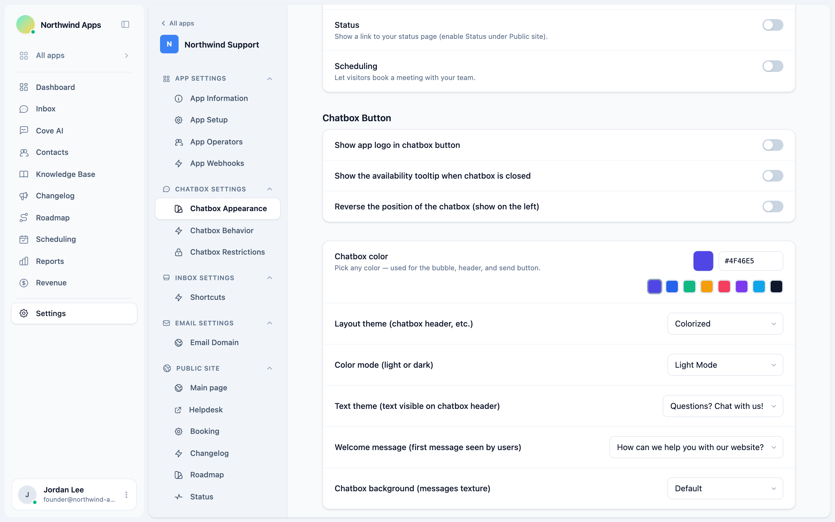 Chatbox color picker with preset swatches