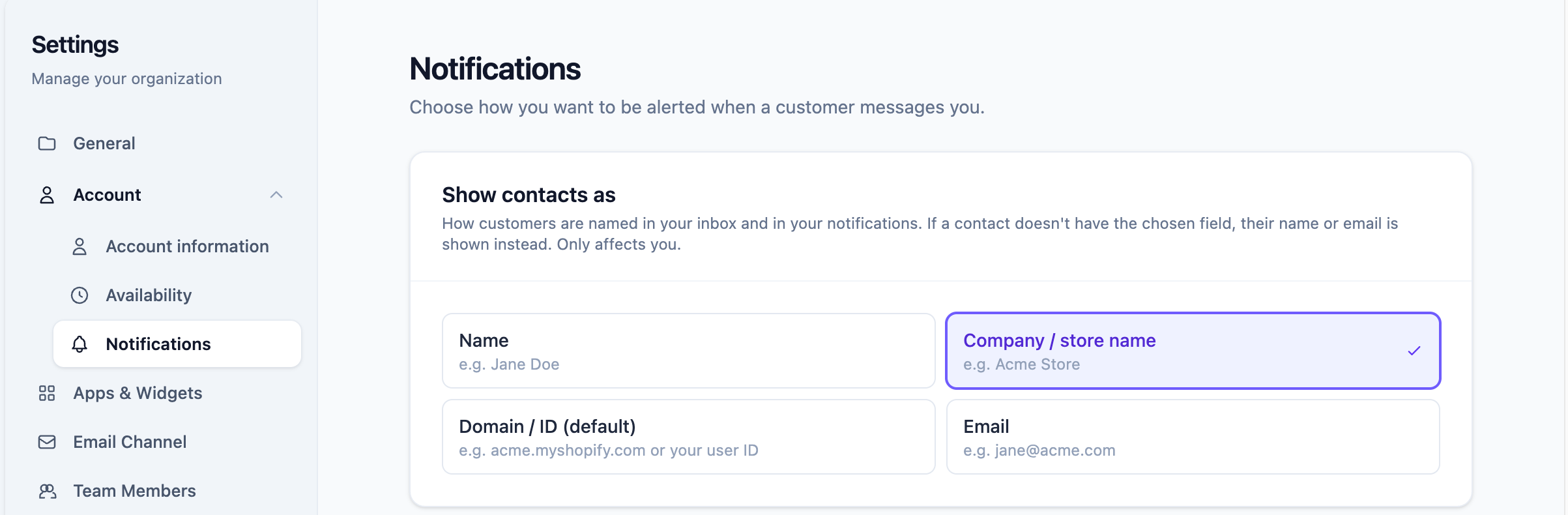 Show contacts as setting